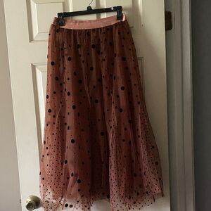 Maeve Pink and Black Polka Dot A-Line Skirt